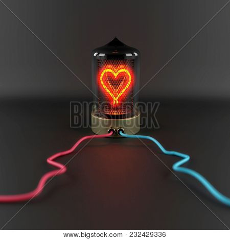 Nixie Tube As Heart Symbol. 3d Illustration.