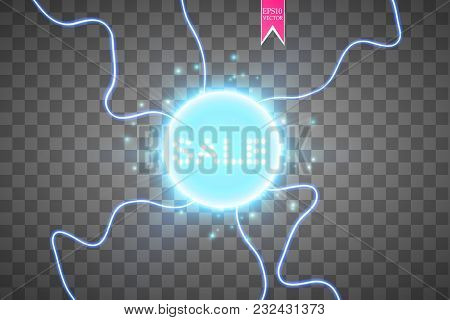 Sale Glowing Neon Sign On The Blue Background. Light Vector Background For Your Advertise, Discounts