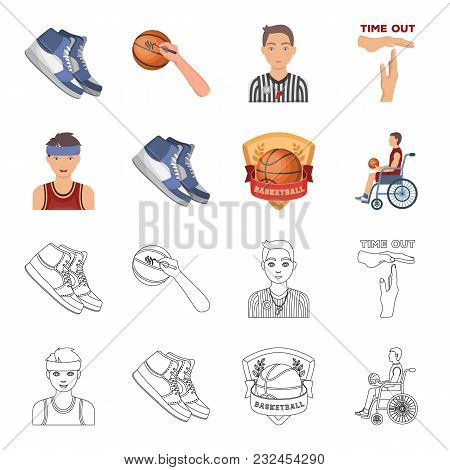 Basketball And Attributes Cartoon, Outline Icons In Set Collection For Design.basketball Player And 