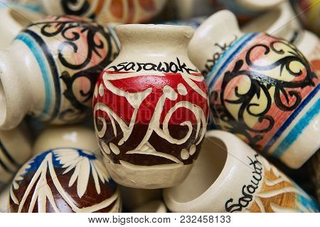 Kuching, Malaysia - August 27, 2009: Typical Pottery Souvenirs From Sarawak In Kuching, Malaysia.