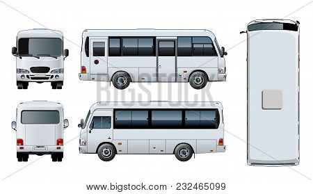Vector Realistic Urban Passenger Mini-bus Mock-up For Brand Identity, Isolated On White. Eps-10 Sepa