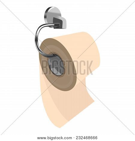 Roll Of Yellow Toilet Paper On Metal Paper Holder. Three Quarters View. Clipart Vector Illustration