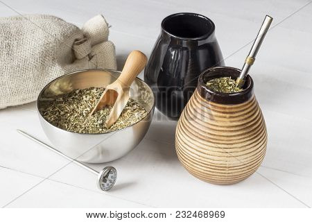 Traditional Yerba Mate Drink In Matero With Bombilla Straw