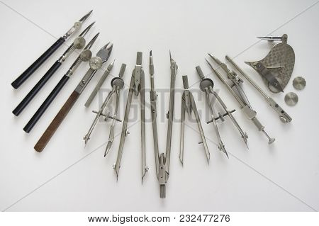 Vintage Tools Used For Drawing. For Architect, Students, Engineers, Artists, Builders, Engineering C