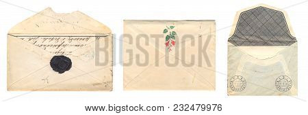 Russia - Circa 1897-1913: Set Of Vintage Yellowed Envelopes With Postmark Stamps And Wax Seal From T