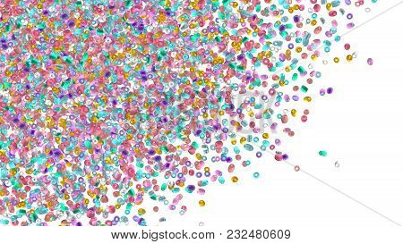 Beads Background. Fashion Accessory. Handmade Craft. Glass Beads Top View. Sequins. Heap Of Gems. Rh