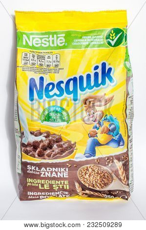 Pruszcz Gdanski, Poland - March 20, 2018: Nestle Nesquik Breakfast Cereal For Breakfast.