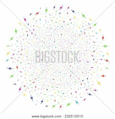 Multi Colored Lightning Exploding Globula. Vector Globula Burst Organized From Scattered Lightning I