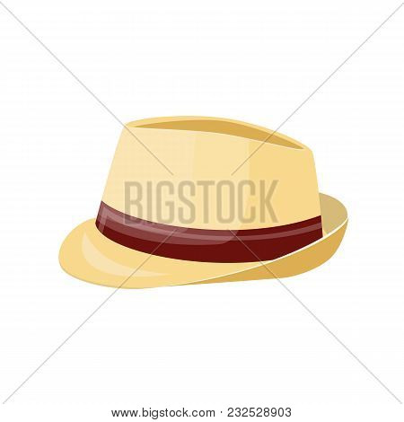 Men Straw Hat. Straw Sunhat Isolated On White. Summer Bonnet. Vector Illistration In Flat Style