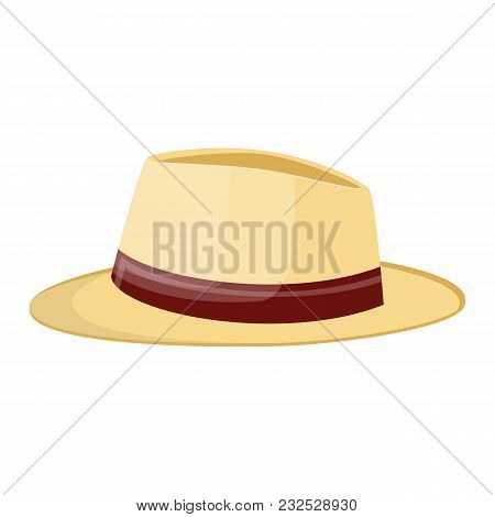 Straw Hat. Straw Sunhat Isolated On White. Summer Bonnet. Vector Illistration In Flat Style
