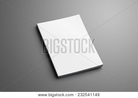 Blank Closed A4, (a5) Brochure With Soft Realistic Shadows Isolated On Gray Background.