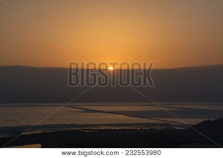 Sunrise Over Dead Sea, Full Of Minerals Near Town Ein Bokek, Place For Medical Treatments, Climatoth