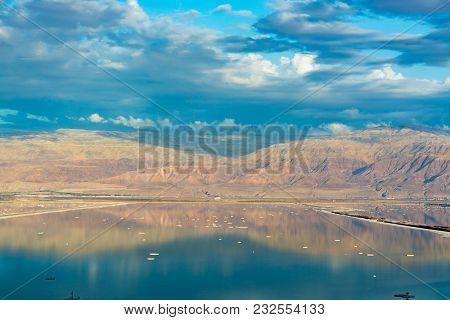 Sunset Over Dead Sea, Full Of Minerals Near Town Ein Bokek, Place For Medical Treatments, Climatothe