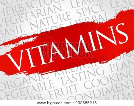 Vitamins Word Cloud Collage, Food Concept Background