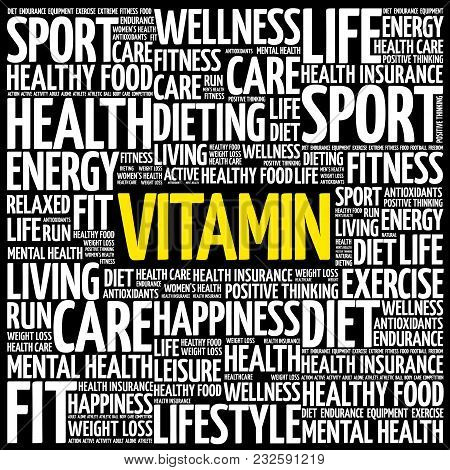 Vitamin Word Cloud Collage, Health Concept Background