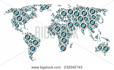 Global World Atlas Composition Designed Of Electroneum Pictograms. Vector Electroneum Items Are Comp