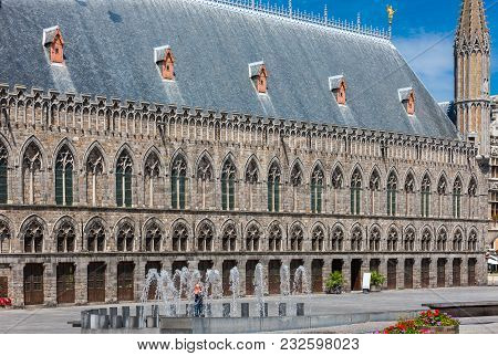 The Cloth Hall Of Ypres, Gothic Landmark Building, Ieper, Belgium