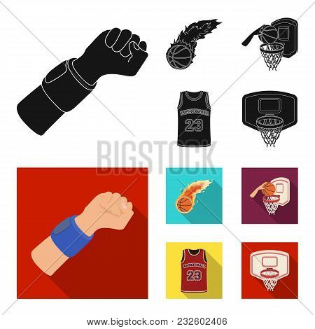Basketball And Attributes Black, Flat Icons In Set Collection For Design.basketball Player And Equip