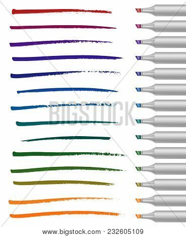 Realistic Broad Markers With Different Colors Strokes. Vector Illustration.eps 10