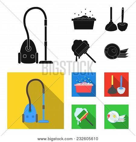 Cleaning And Maid Black, Flat Icons In Set Collection For Design. Equipment For Cleaning Vector Symb