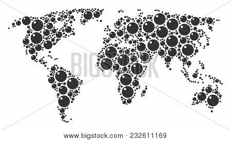 International Map Composition Made Of Sphere Icons. Vector Sphere Items Are Combined Into Geometric 