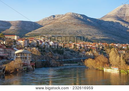 View Of Trebisnjica River Near Trebinje City  On A Sunny Day. Bosnia And Herzegovina