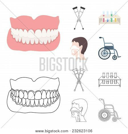 Crutch, Tripod With Test Tubes, Wheelchair, Human Respiratory System. Medicine Set Collection Icons 