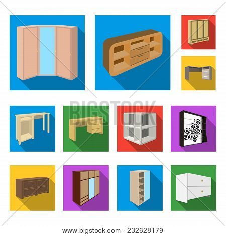 Bedroom Furniture Flat Icons In Set Collection For Design. Modern Wooden Furniture Isometric Vector 