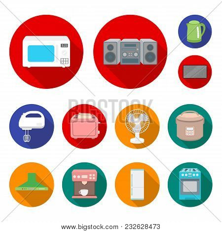 Types Of Household Appliances Flat Icons In Set Collection For Design.kitchen Equipment Vector Symbo