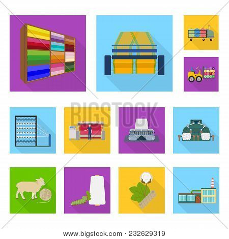 Textile Industry Flat Icons In Set Collection For Design.textile Equipment And Fabrics Vector Symbol