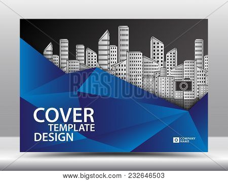 Blue Cover Template For Business Industry, Real Estate, Building, Home, Machinery. Horizontal Layout