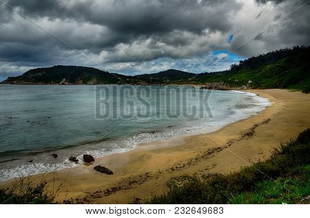 Ocean coast in the north west of Spain, Galicia region, little town of Porto de Espasante, urban beaches detail