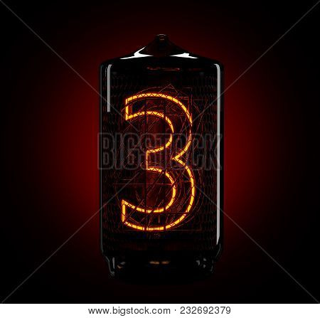 Nixie Tube Indicator. The Number Three Of Retro. 3d Render.