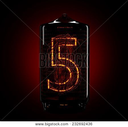 Nixie Tube Indicator. The Number Five Of Retro. 3d Render.
