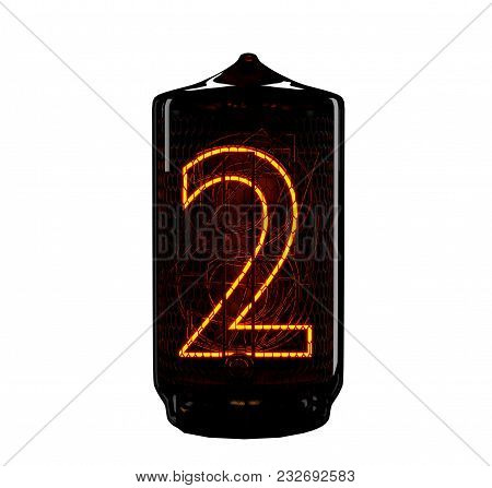 Nixie Tube Indicator. The Number Two Of Retro. 3d Render. White Background