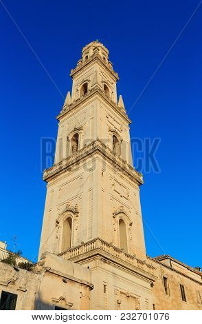 Lecce Cathedral Top On Piazza Del Duomo Square, Lecce, Italy. Lecce Is The Main City Of The Salentin