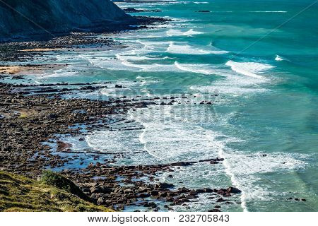 Detail Of The Coast Cliffs In Barrika, Basque Country