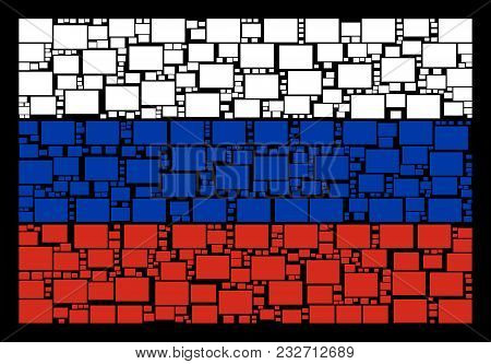 Russia National Flag Concept Made Of Filled Rectange Design Elements. Vector Filled Rectange Items A