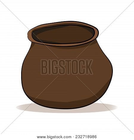 Clay Brown Pot On A White Background. Vector Illustration. Hand Drawing.