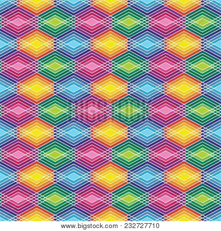 Seamless Pattern Of Lined Diamond Shapes In Bright Colors.