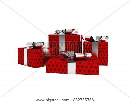 Gifts In A Paper Red Label With A Black Bow 3d Render On A White Background No Shadow