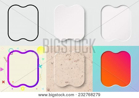 Vector Illustration Set Of Cute Bold Rounded Letter H With Outline, 3d Paper Cut, Embossing, Neo Mem