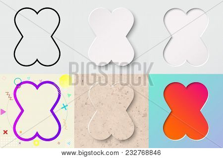 Vector Illustration Set Of Cute Bold Rounded Letter X With Outline, 3d Paper Cut, Embossing, Neo Mem