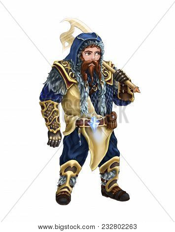 Fantasy Dwarf Character With An Axe On His Shoulder