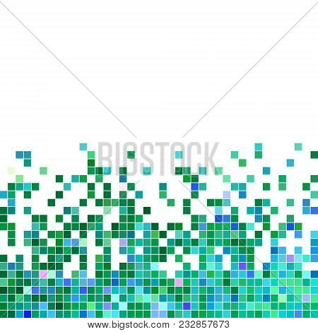Abstract Vector Square Pixel Mosaic Background - Green And Blue