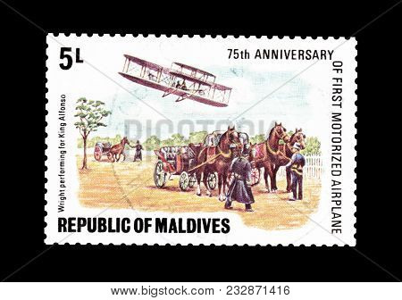 Maldives - Circa 1978 : Cancelled Postage Stamp Printed By Maldives, That Shows Wilbur Wright Showin
