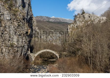 Amazing Landscape Of Bridge Of Kontodimos Or Lazaridis In Vikos Gorge And Pindus Mountains, Zagori, 