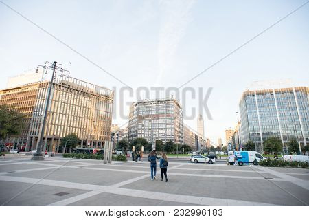 Milan, Italy - October 24, 2017: Piazza Duca d'Aosta Near Milano Centrale Railway Station.
