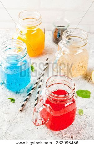 Set Of Different Chia Seed Drink
