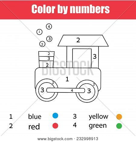 Coloring Page With Toy Train. Color By Numbers, Printable Worksheet. Educational Game For Children, 